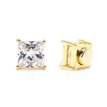 Load image into Gallery viewer, SSM400  Gold Square Cut Crystal CZ Magnetic Stud Earring
