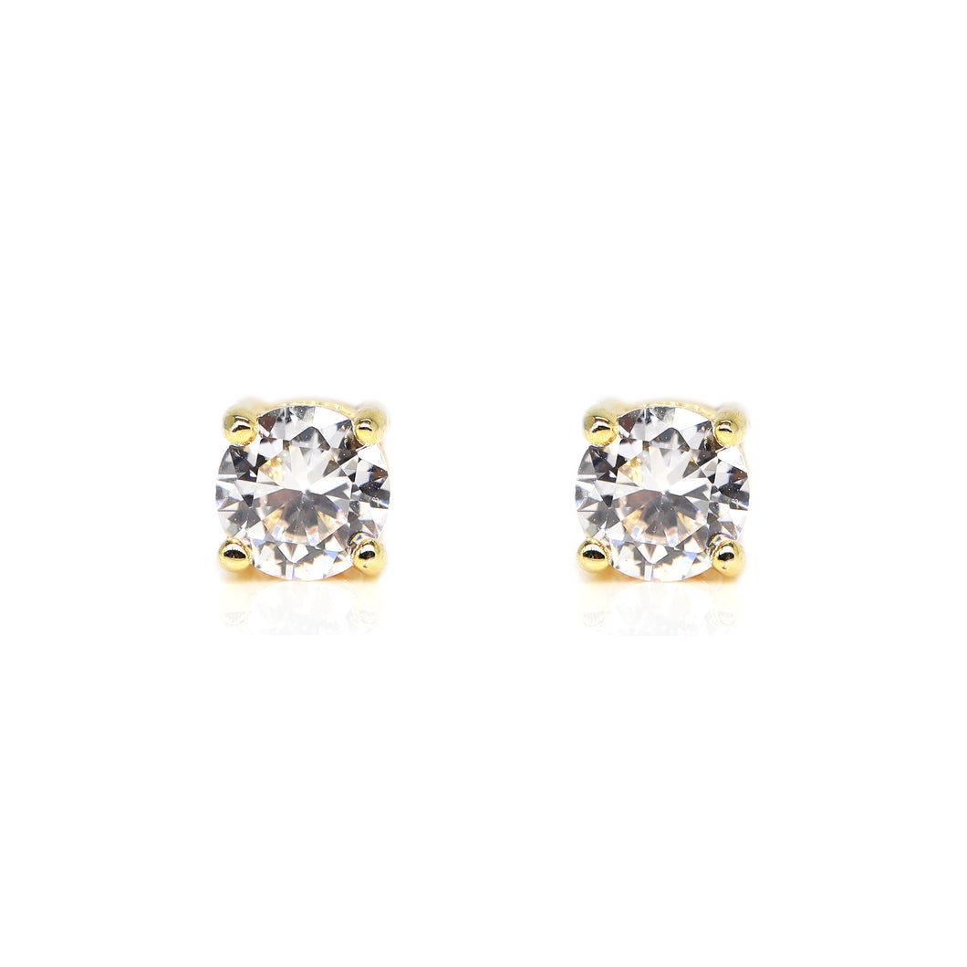 SRM500  Gold Round Cut Crystal CZ Magnetic Stud Earring