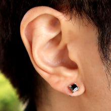 Load image into Gallery viewer, SSM200 Rhodium Square Cut Black CZ Magnetic Stud Earring
