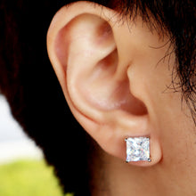 Load image into Gallery viewer, SSM200  Rhodium Square Cut Crystal CZ Magnetic Stud Earring
