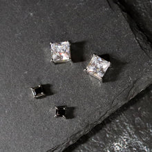 Load image into Gallery viewer, SSM200 Rhodium Square Cut Black CZ Magnetic Stud Earring
