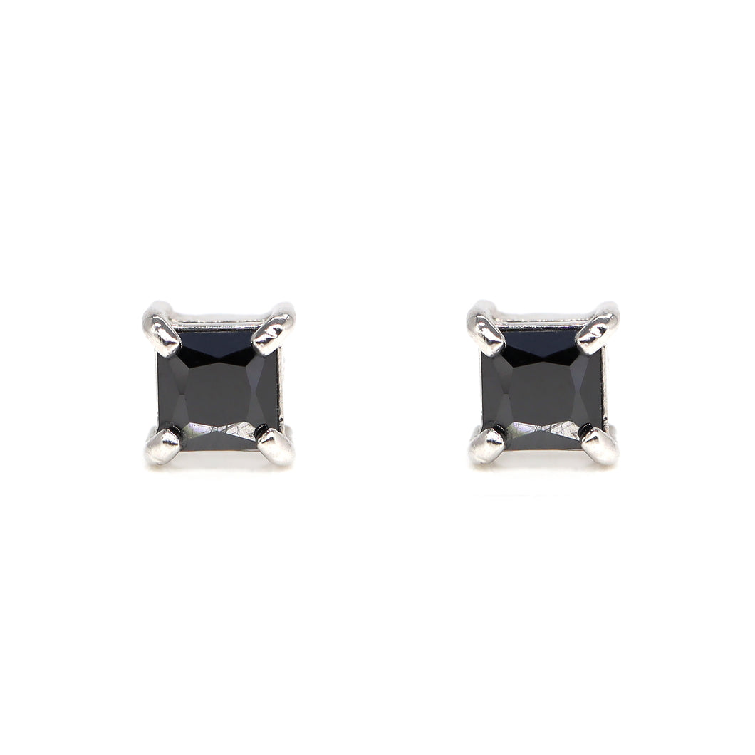 SSM200 Rhodium Square Cut Black CZ Magnetic Stud Earring