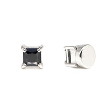 Load image into Gallery viewer, SSM200 Rhodium Square Cut Black CZ Magnetic Stud Earring
