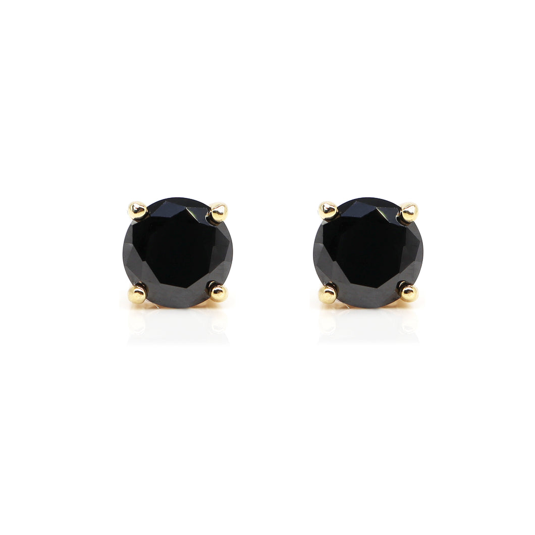 SRM500  Gold Round Cut Black CZ Magnetic Stud Earring