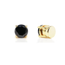 Load image into Gallery viewer, SRM500  Gold Round Cut Black CZ Magnetic Stud Earring
