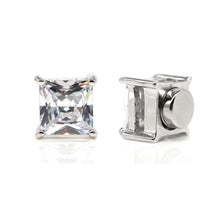 Load image into Gallery viewer, SSM200  Rhodium Square Cut Crystal CZ Magnetic Stud Earring
