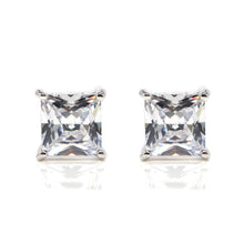 Load image into Gallery viewer, SSM200  Rhodium Square Cut Crystal CZ Magnetic Stud Earring
