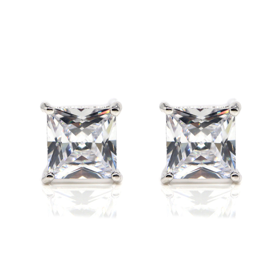 SSM200  Rhodium Square Cut Crystal CZ Magnetic Stud Earring